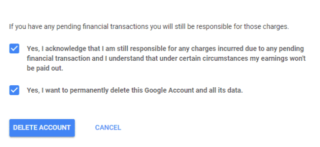 Delete google account