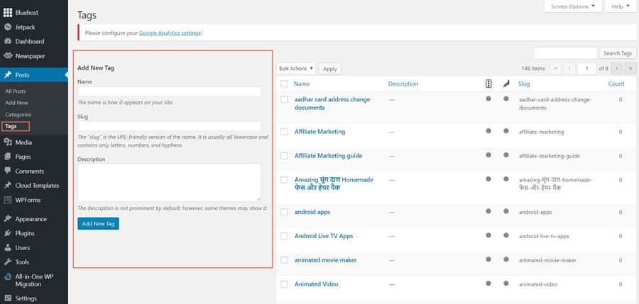 What are WordPress tags