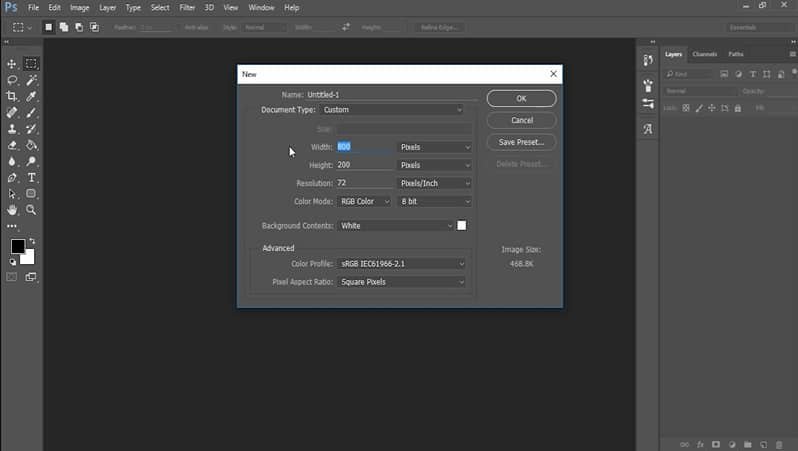 How to open and create Document in Photoshop