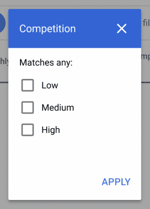 keyword filter- competition