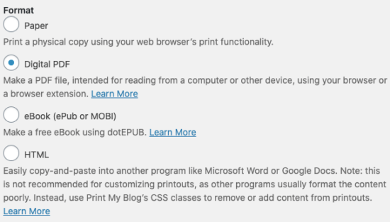 Print My Blog option