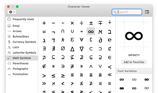 mathematical operators and characters