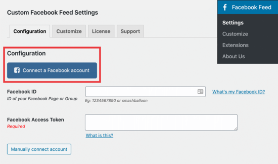 ‘Connect a Facebook account’ button
