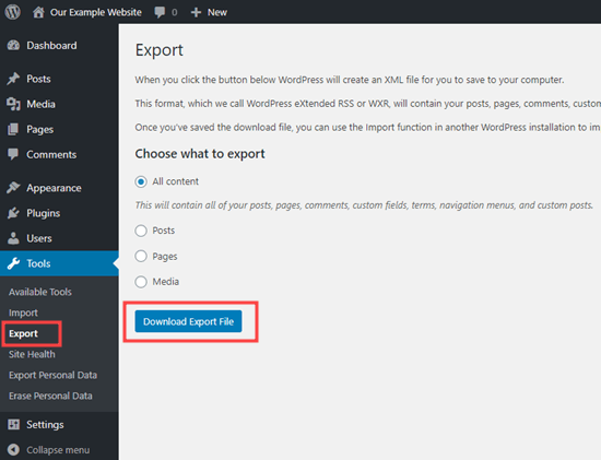 Export option