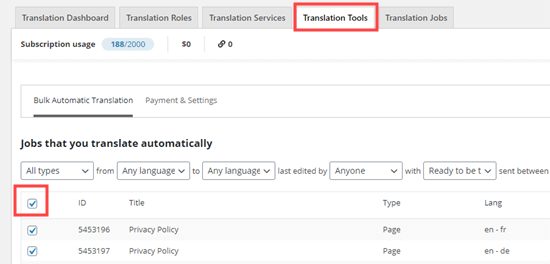 list of translation jobs