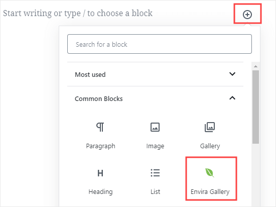 add envira gallery block