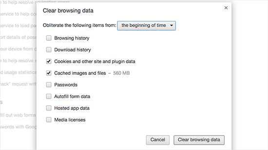 clear browsing data