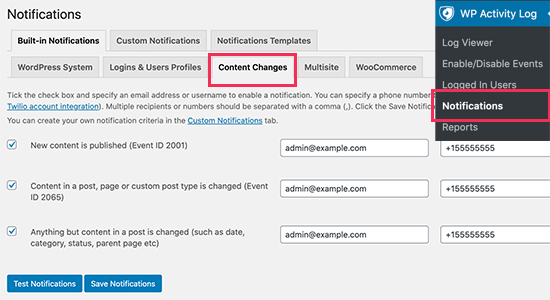 content change notifications