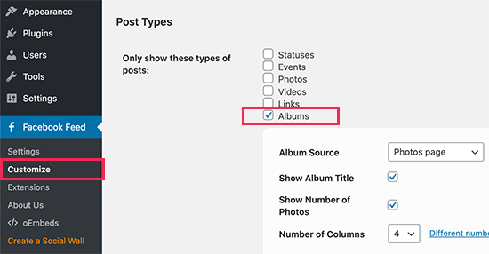 display albums feed
