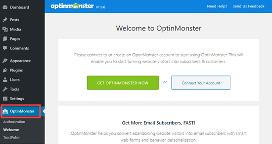 optinmonster connect account