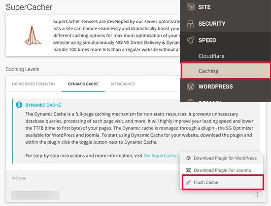 clear siteground cache
