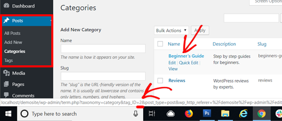 wordpress category id