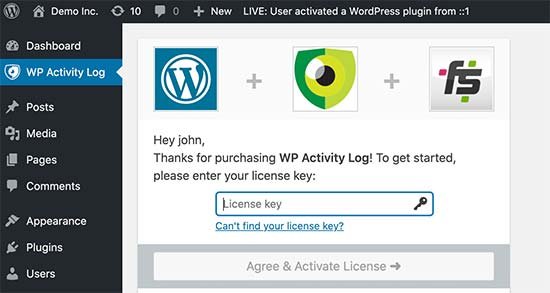 wp activity log license