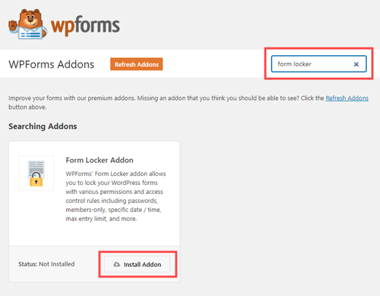 wpforms install form locker addon