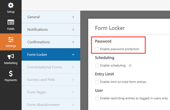 wpforms settings form locker