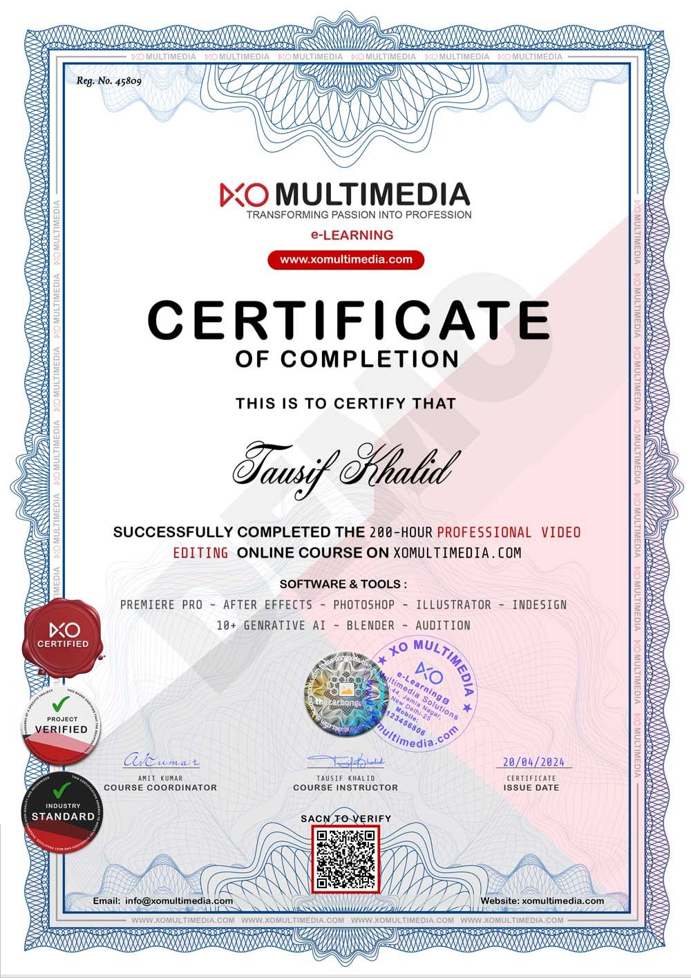 XO MULTIMEDIA CERTIFICATE
